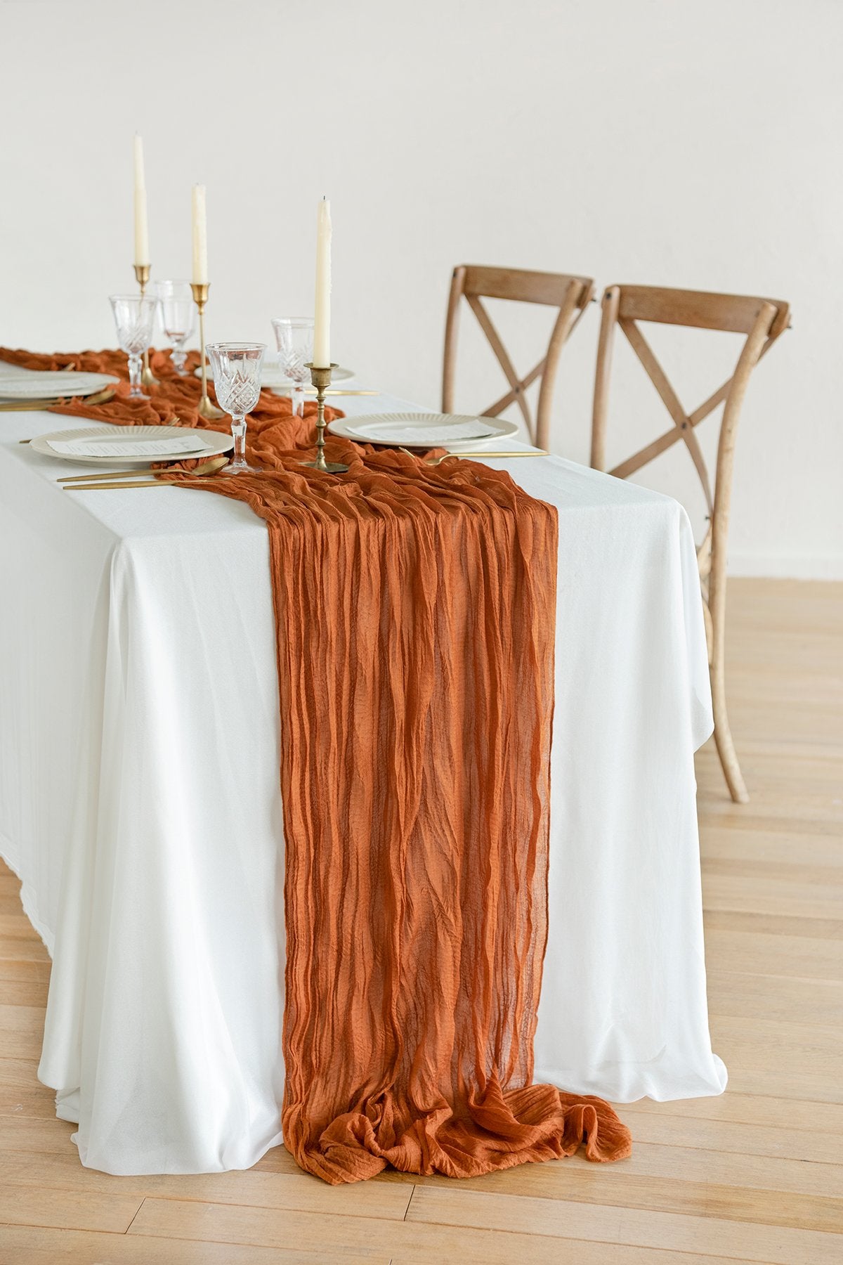 Rustic Gauze Cheesecloth Table Runner 30"w x 10FT - Burnt Orange - lingsDev