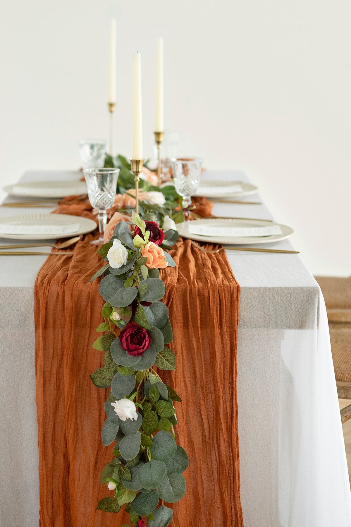 Rustic Gauze Cheesecloth Table Runner 30"w x 10FT - Burnt Orange - lingsDev