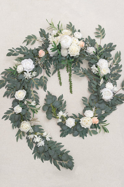 Eucalyptus and Willow Leaf Flower Garland 9FT - White & Sage - lingsDev