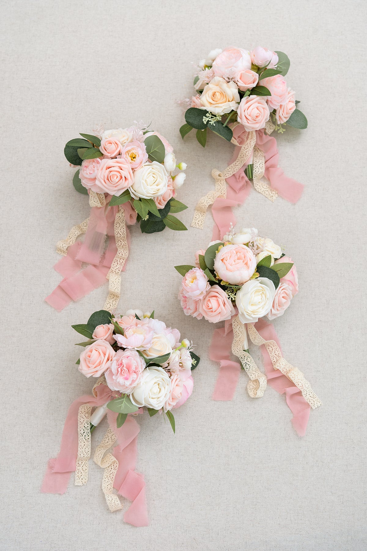 Round Bridesmaid Bouquets in Blush & Cream