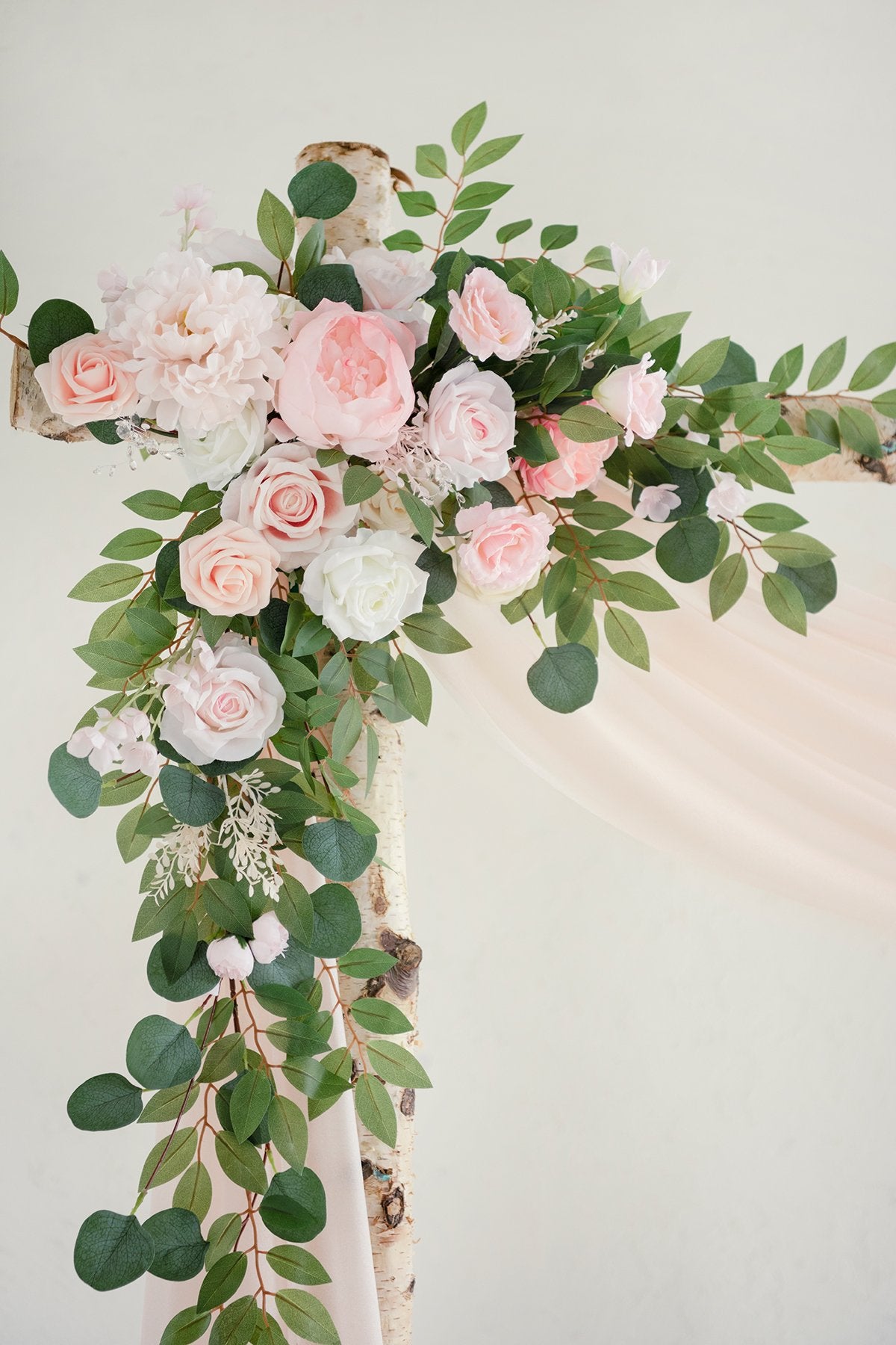 Flower Arch Décor with Sheer Drape (Set of 2) - Blush & Cream - lingsDev