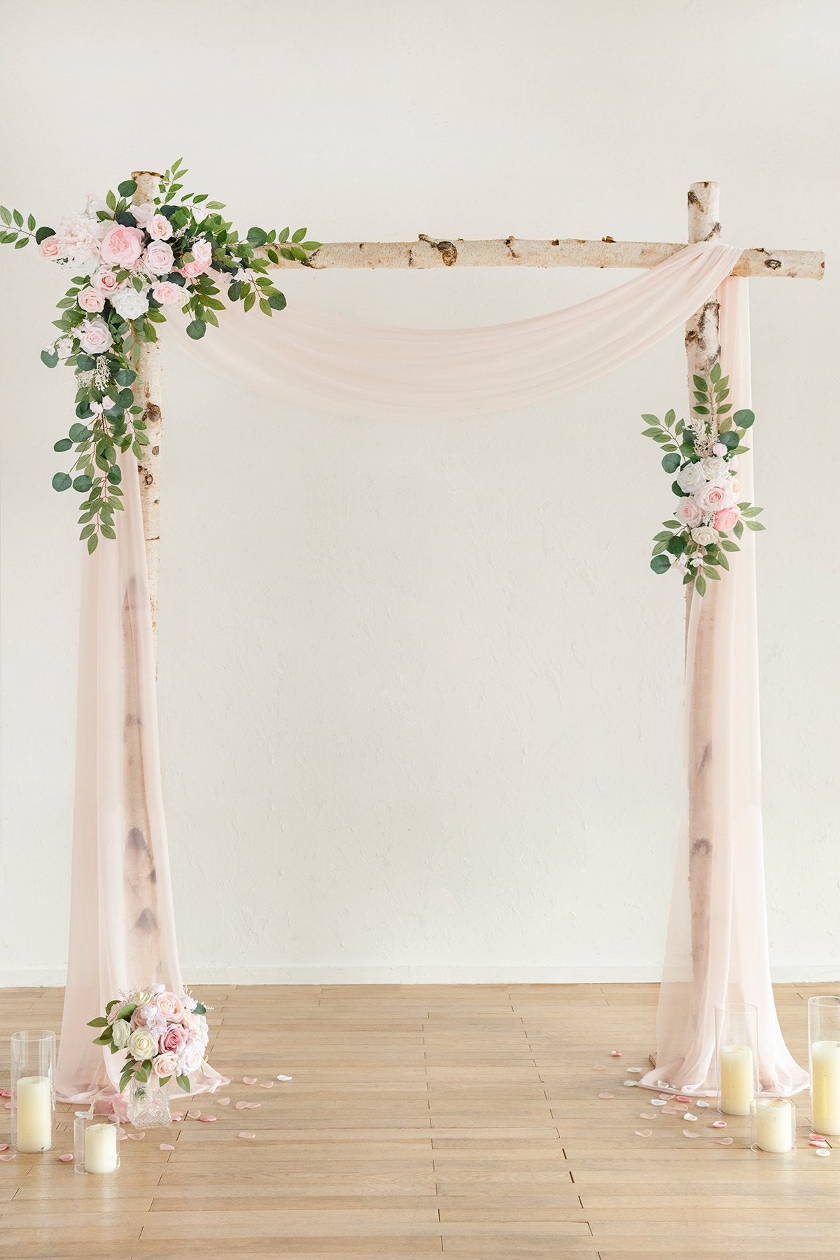 Flower Arch Décor with Sheer Drape (Set of 2) - Blush & Cream - lingsDev