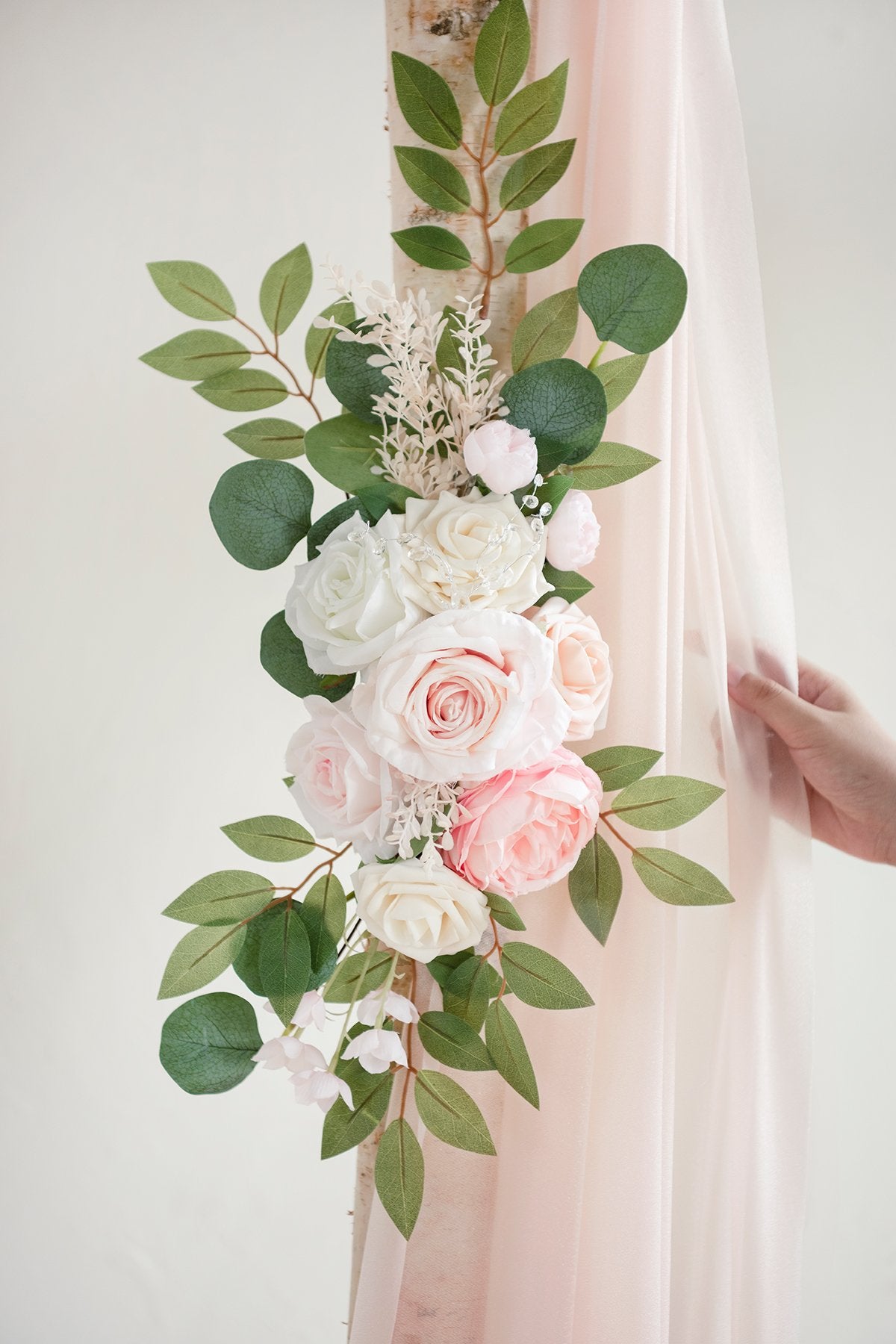 Flower Arch Décor with Sheer Drape (Set of 2) - Blush & Cream - lingsDev