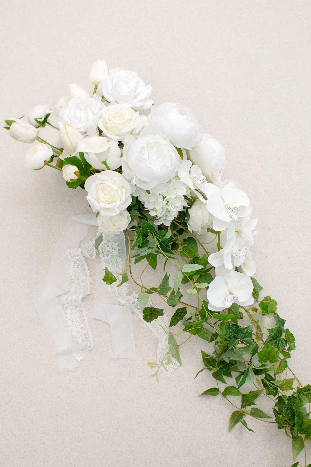 11"/17" Bridal Bouquet - White & Sage - lingsDev