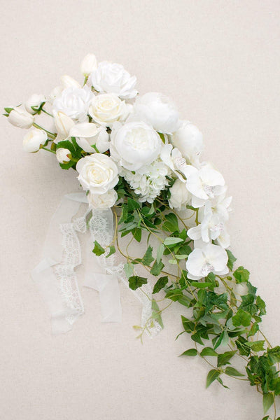 11"/17" Bridal Bouquet - White & Sage - lingsDev