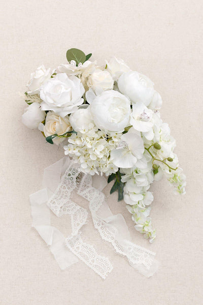 11"/17" Bridal Bouquet - White & Sage - lingsDev