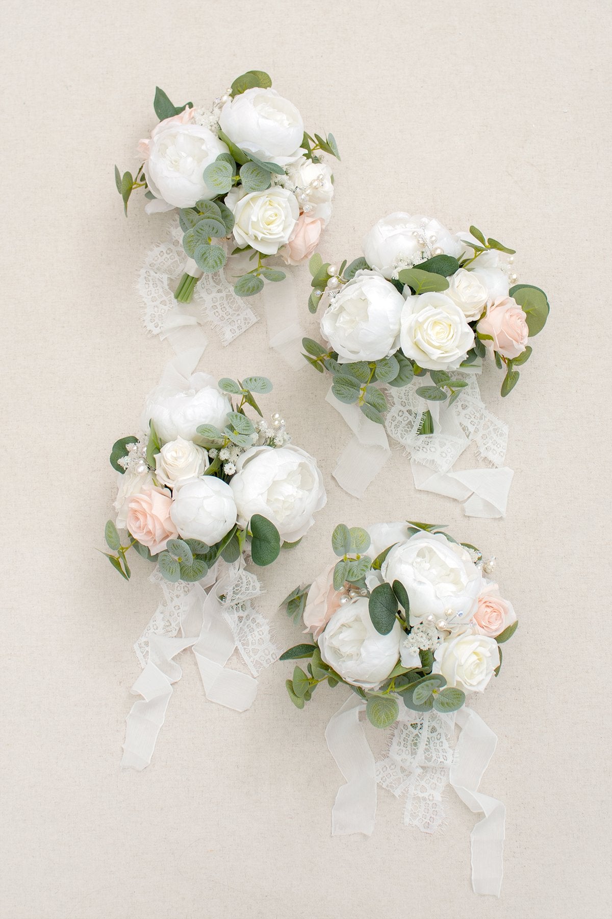 7" Bridesmaid Bouquets (Set of 4) - White & Sage - lingsDev