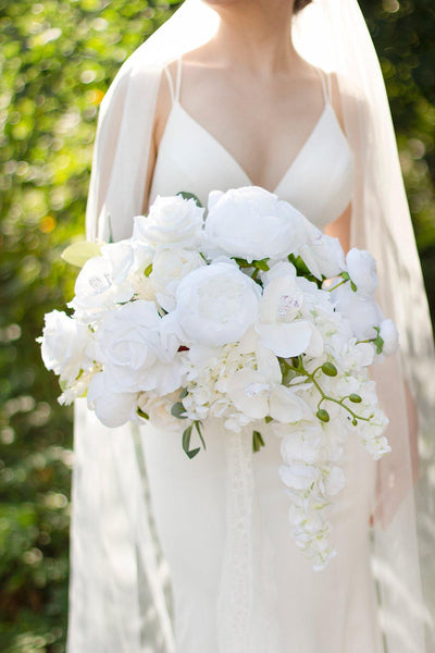 11"/17" Bridal Bouquet - White & Sage - lingsDev