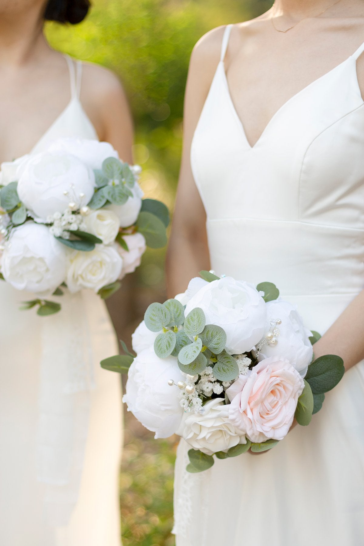 7" Bridesmaid Bouquets (Set of 4) - White & Sage - lingsDev