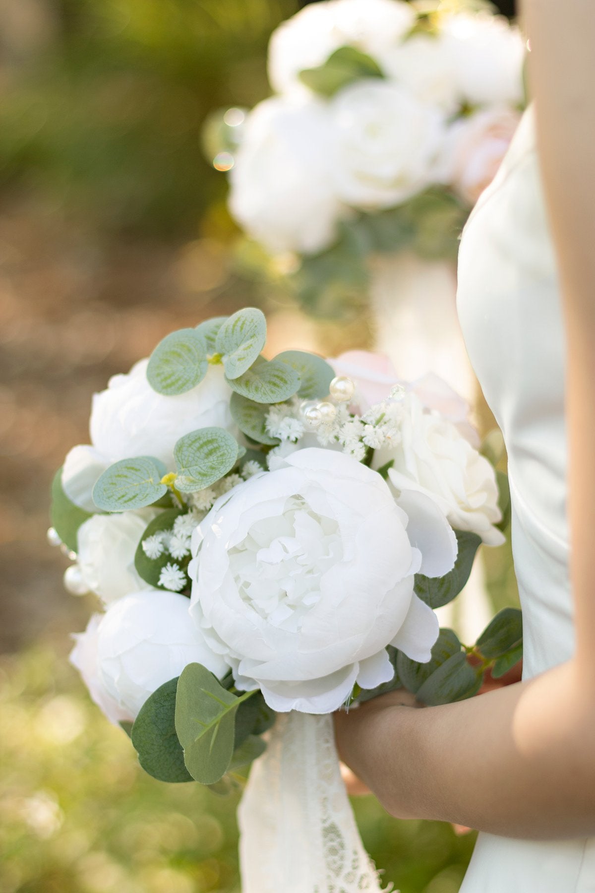 7" Bridesmaid Bouquets (Set of 4) - White & Sage - lingsDev
