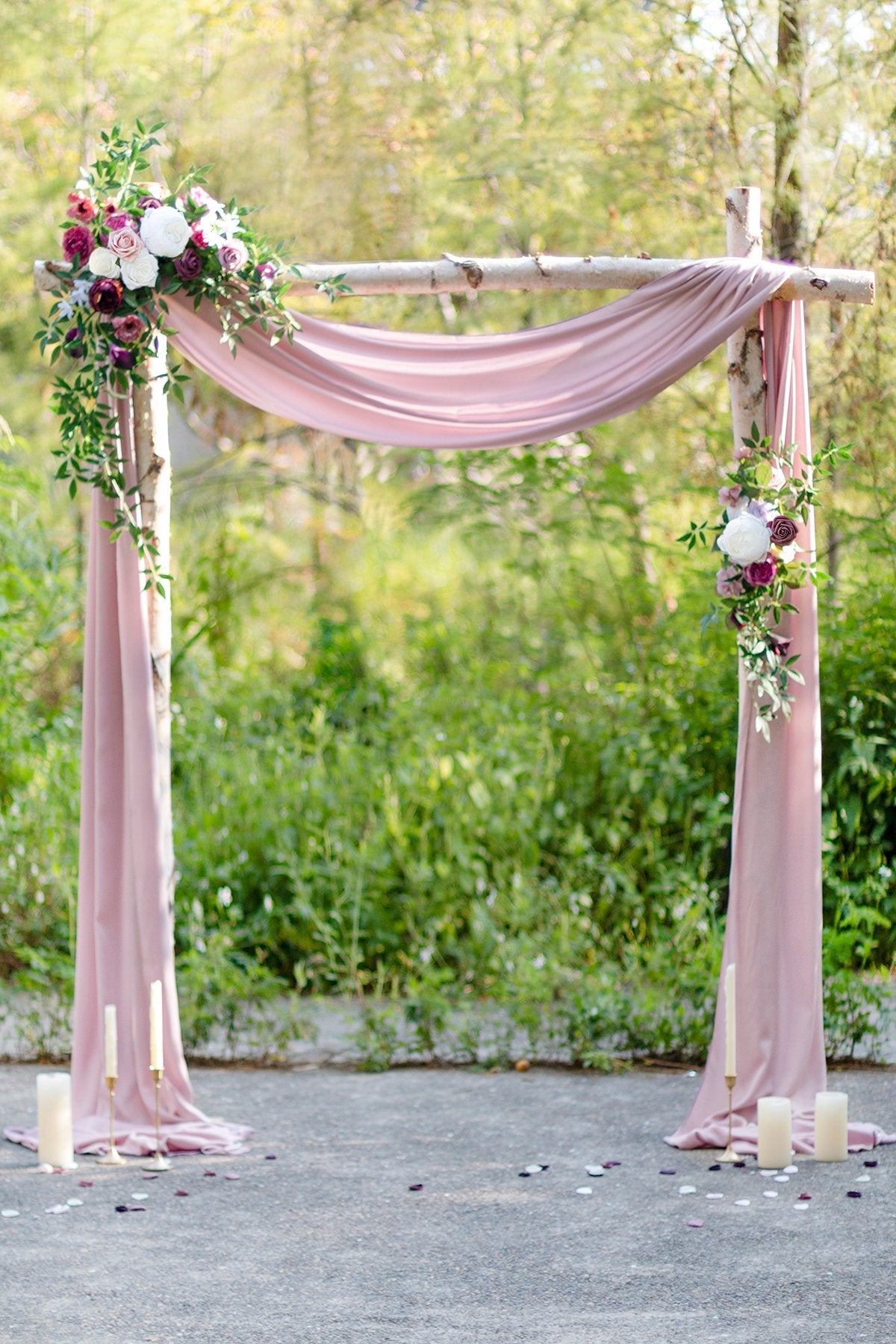 Flower Arch Décor with Sheer Drape (Set of 2) - Mauve & Plum - lingsDev