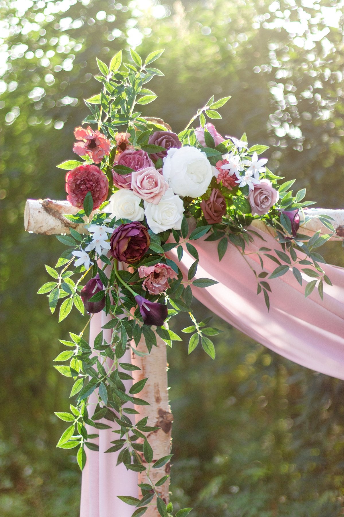 Flower Arch Décor with Sheer Drape (Set of 2) - Mauve & Plum - lingsDev