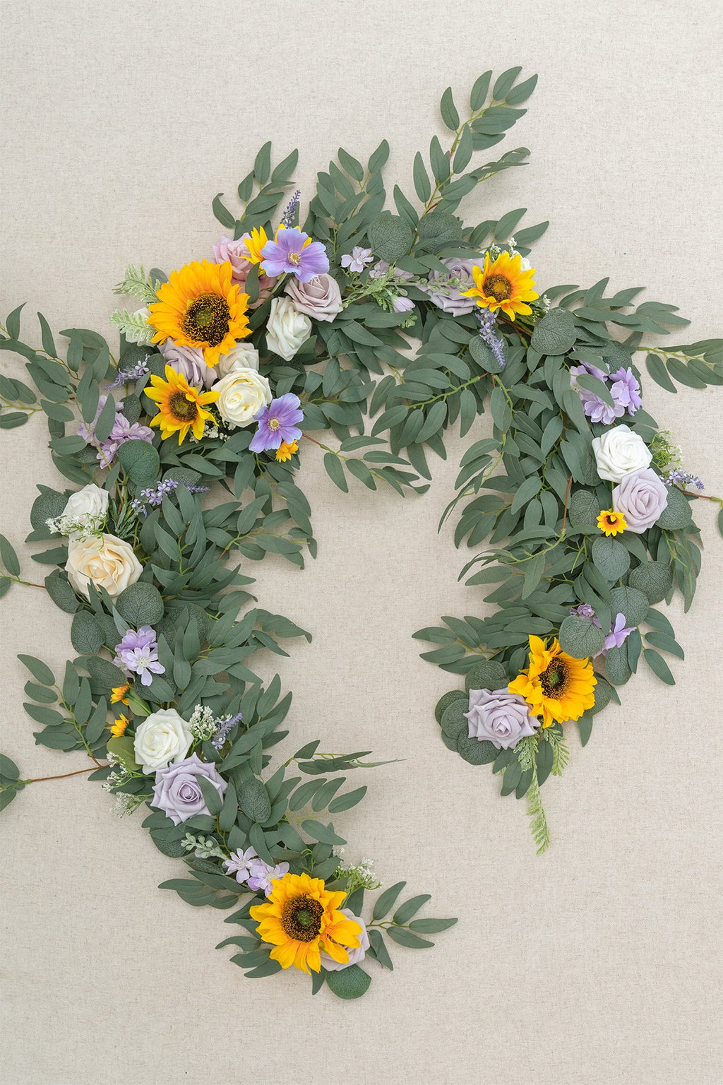 Eucalyptus and Willow Leaf Flower Garland 6.5FT - Sunflowers & Lavender - lingsDev