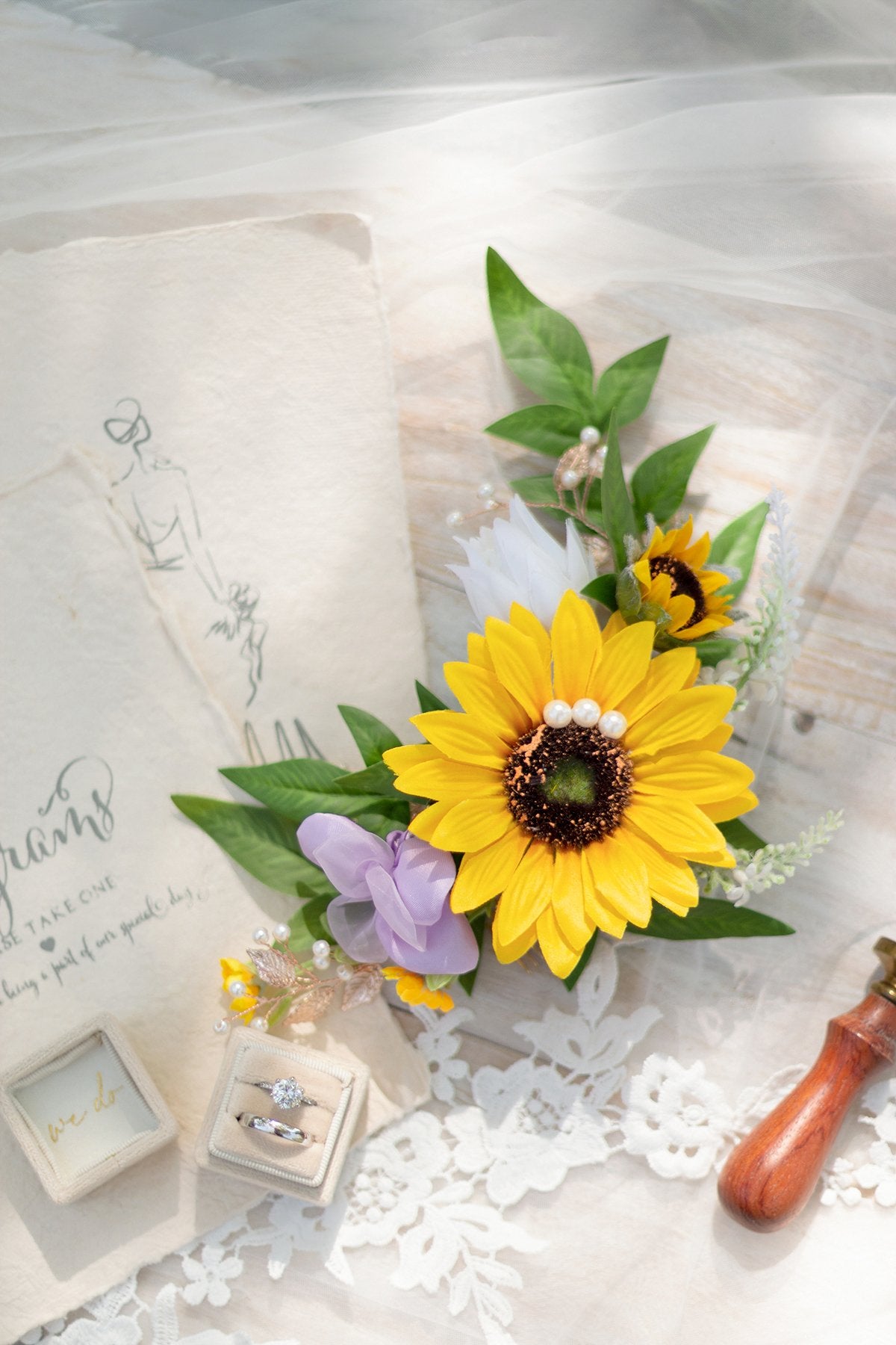 Flowers Bridal Hair Comb - Sunflowers & Lavender - lingsDev