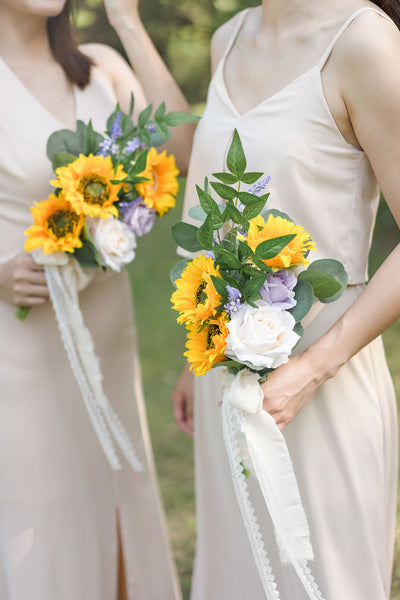 7" Bridesmaid Bouquets (Set of 6) - Sunflowers & Lavender - lingsDev