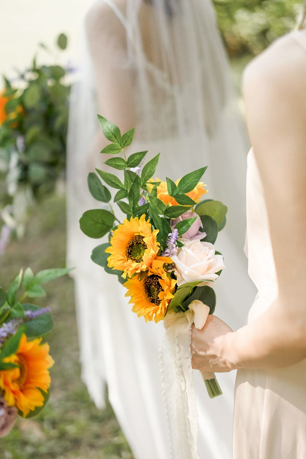 7" Bridesmaid Bouquets (Set of 6) - Sunflowers & Lavender - lingsDev