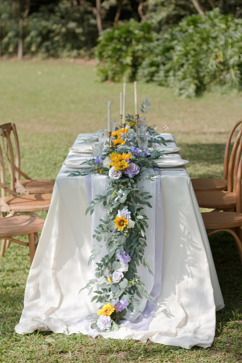 Eucalyptus and Willow Leaf Flower Garland 6.5FT - Sunflowers & Lavender - lingsDev