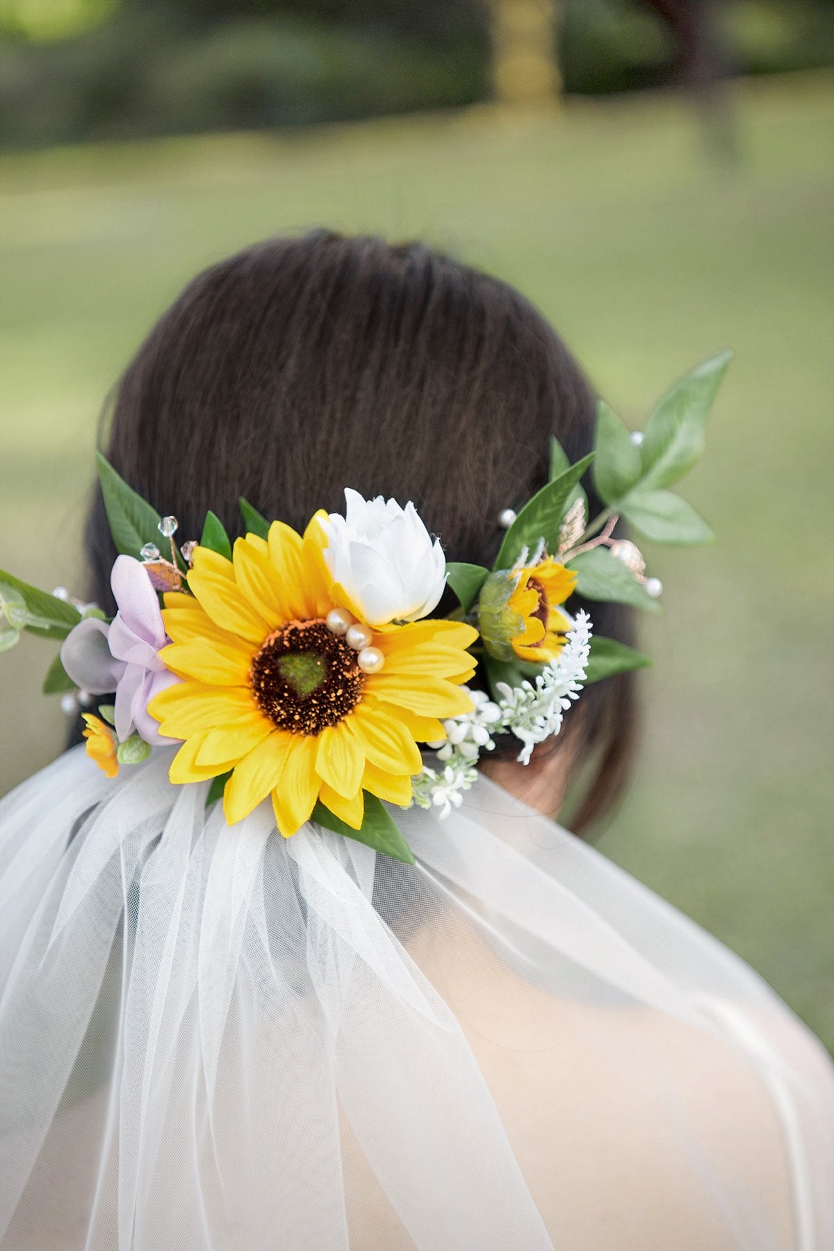 Flowers Bridal Hair Comb - Sunflowers & Lavender - lingsDev