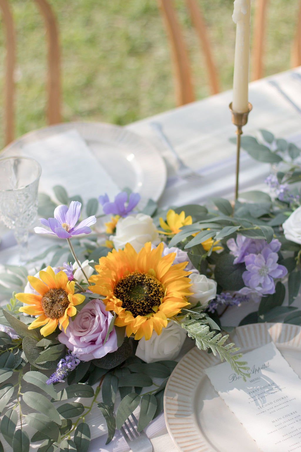 Eucalyptus and Willow Leaf Flower Garland 6.5FT - Sunflowers & Lavender - lingsDev