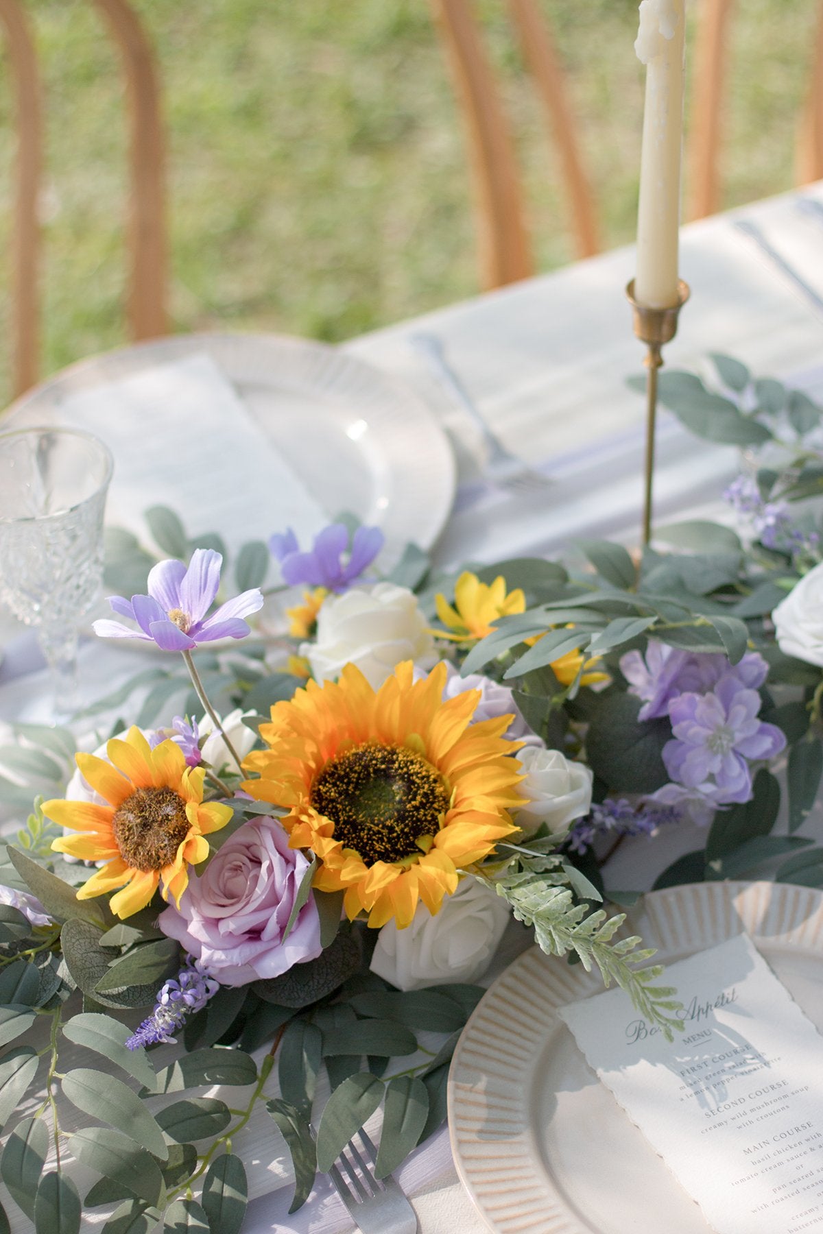 Eucalyptus and Willow Leaf Flower Garland 6.5FT - Sunflowers & Lavender - lingsDev
