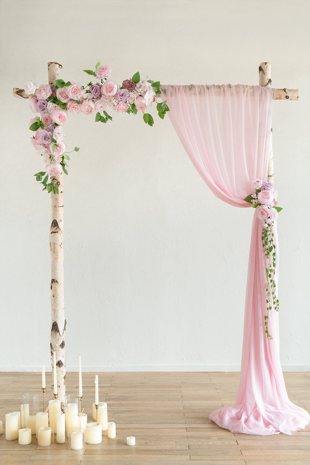 Flower Arch Décor with Sheer Drape (Set of 3) - Pale Pink - lingsDev