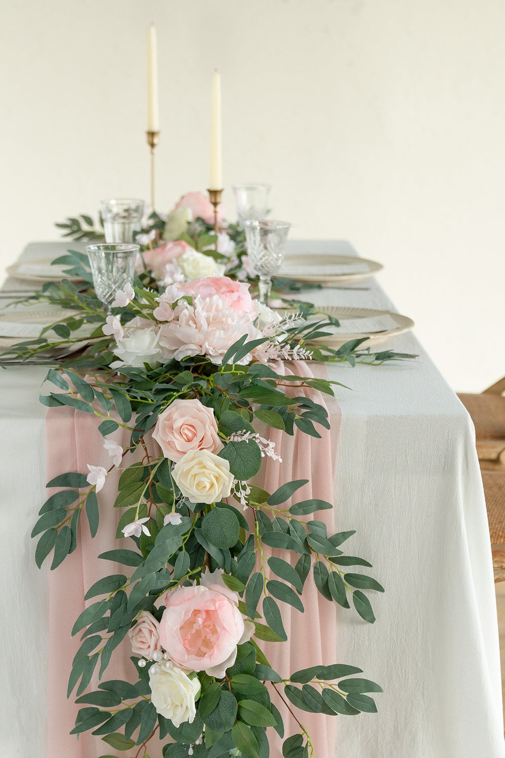 Eucalyptus and Willow Leaf Flower Garland 6.5FT - Blush & Cream - lingsDev