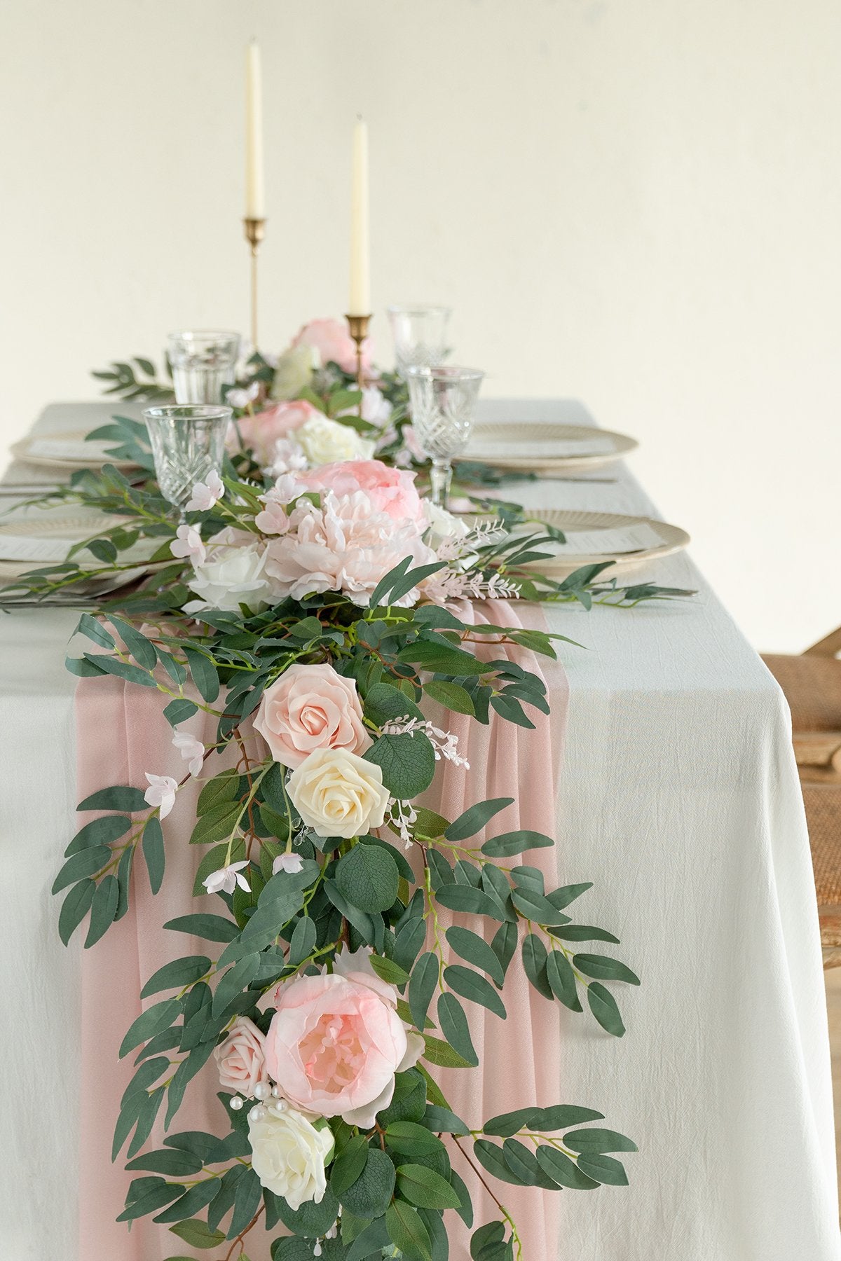 Eucalyptus and Willow Leaf Flower Garland 6.5FT - Blush & Cream - lingsDev