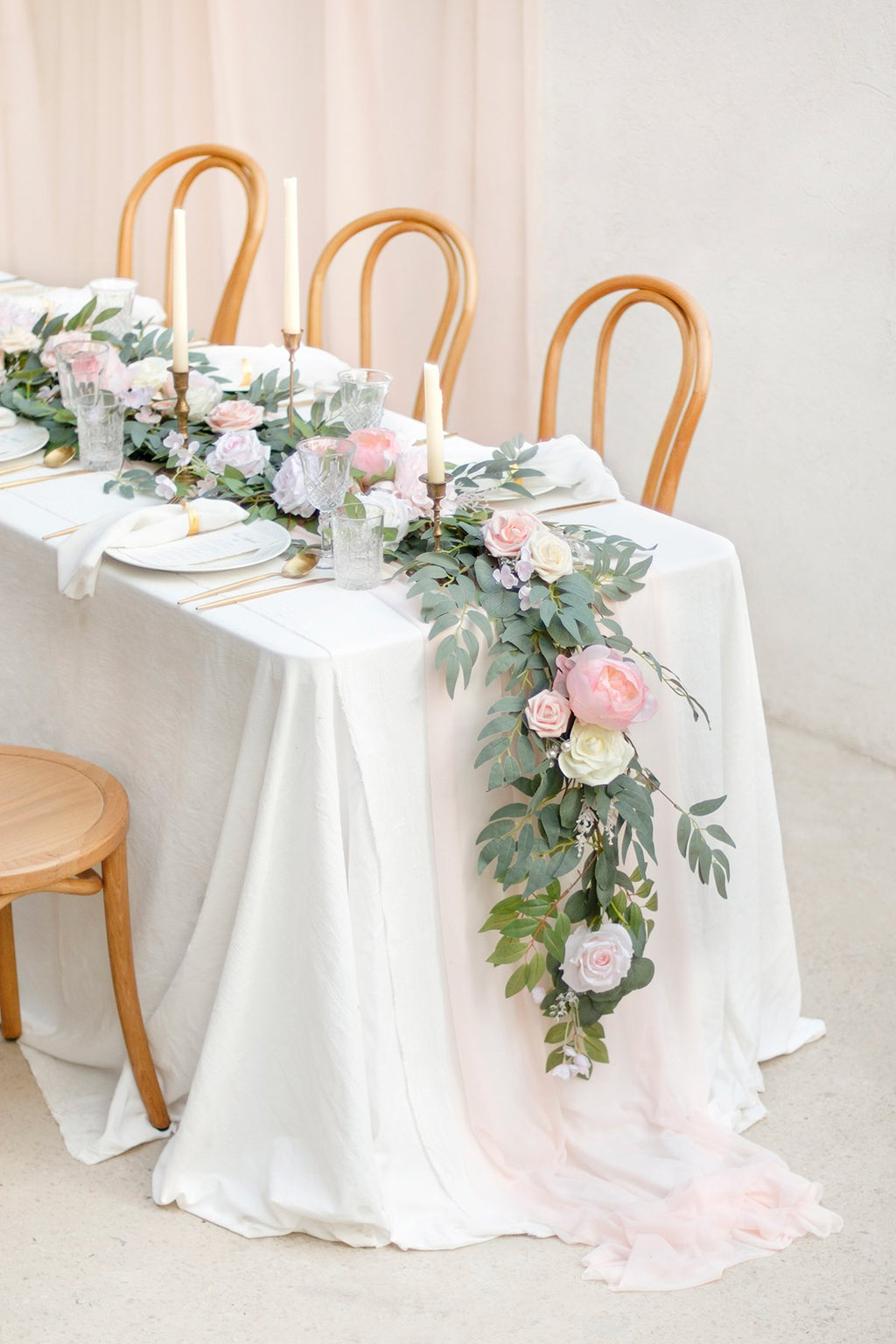 Eucalyptus and Willow Leaf Flower Garland 6.5FT - Blush & Cream - lingsDev