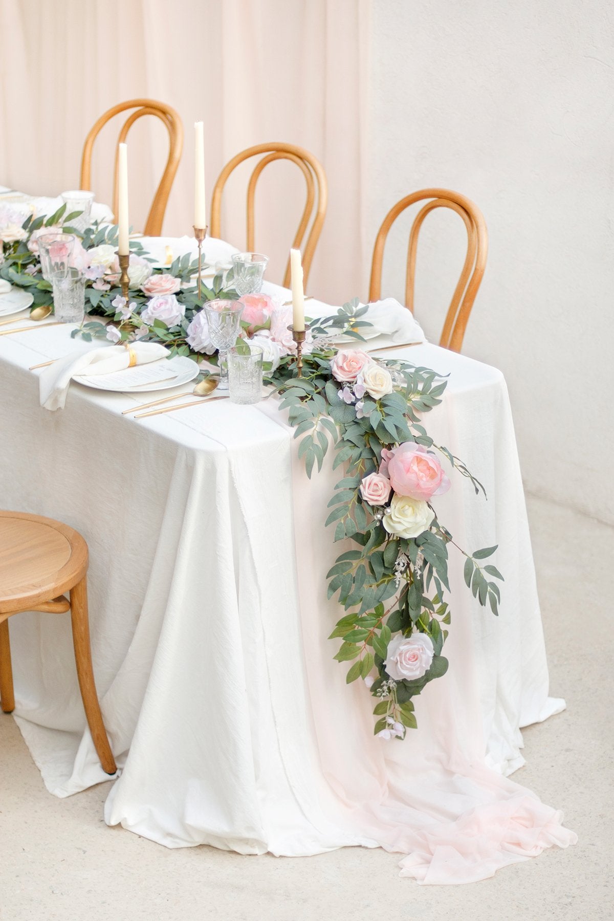 Eucalyptus and Willow Leaf Flower Garland 6.5FT - Blush & Cream - lingsDev