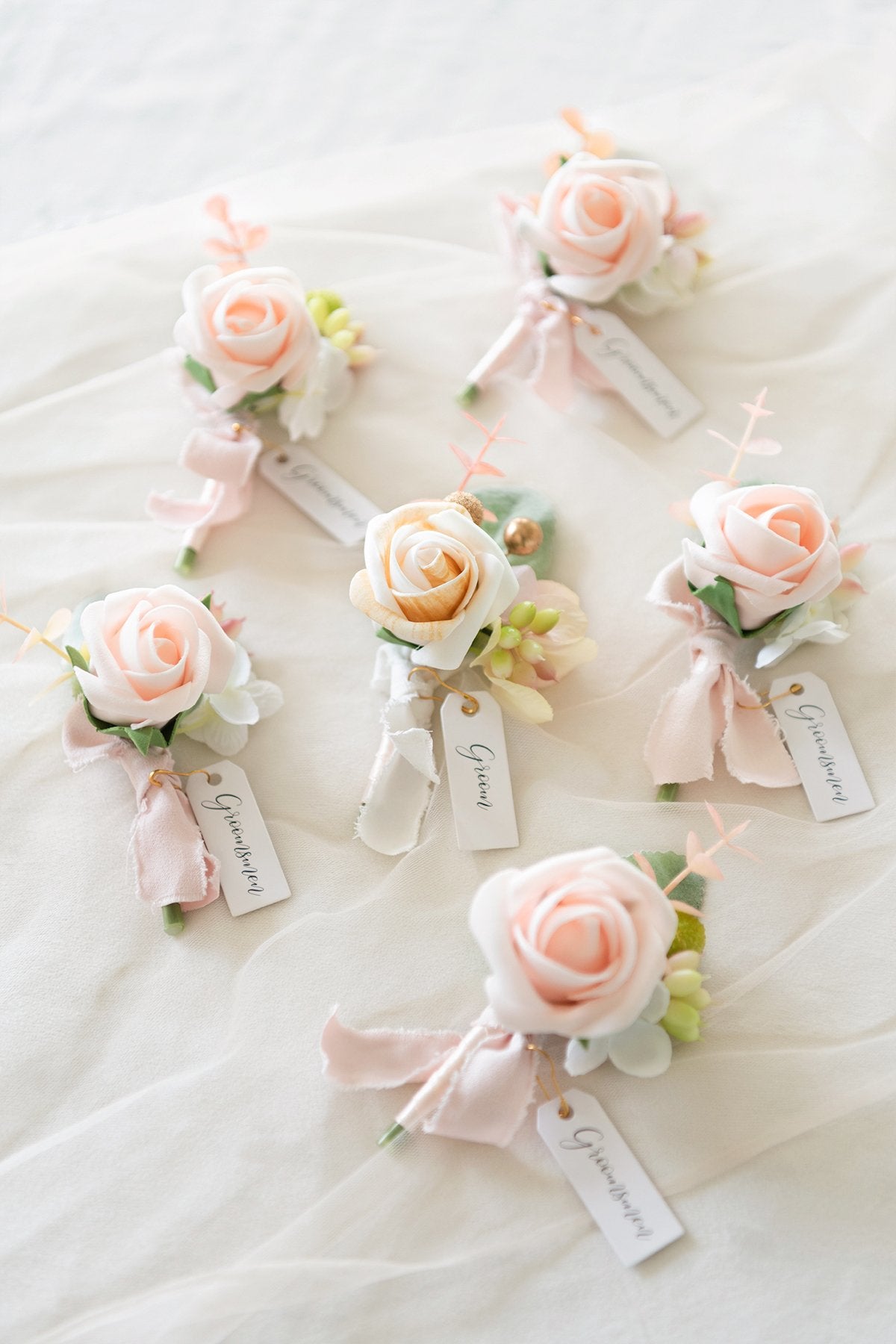 Wedding Boutonnieres (Set of 6) - Champagne Blush - lingsDev