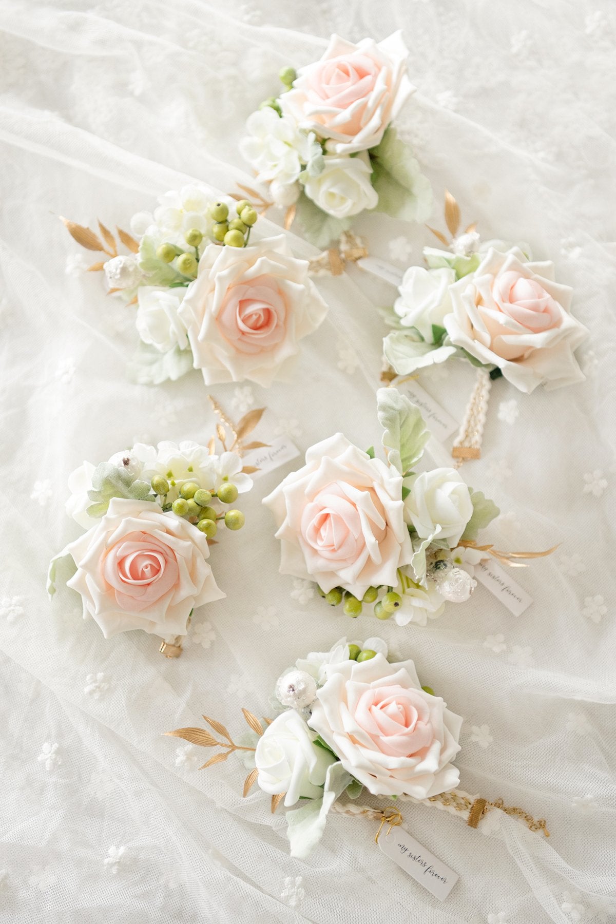 Wrist Corsages (Set of 6) - Blush