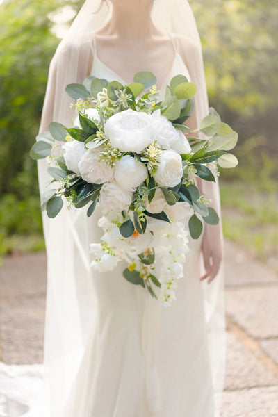 Standard Cascade Bridal Bouquet in Natural Whites