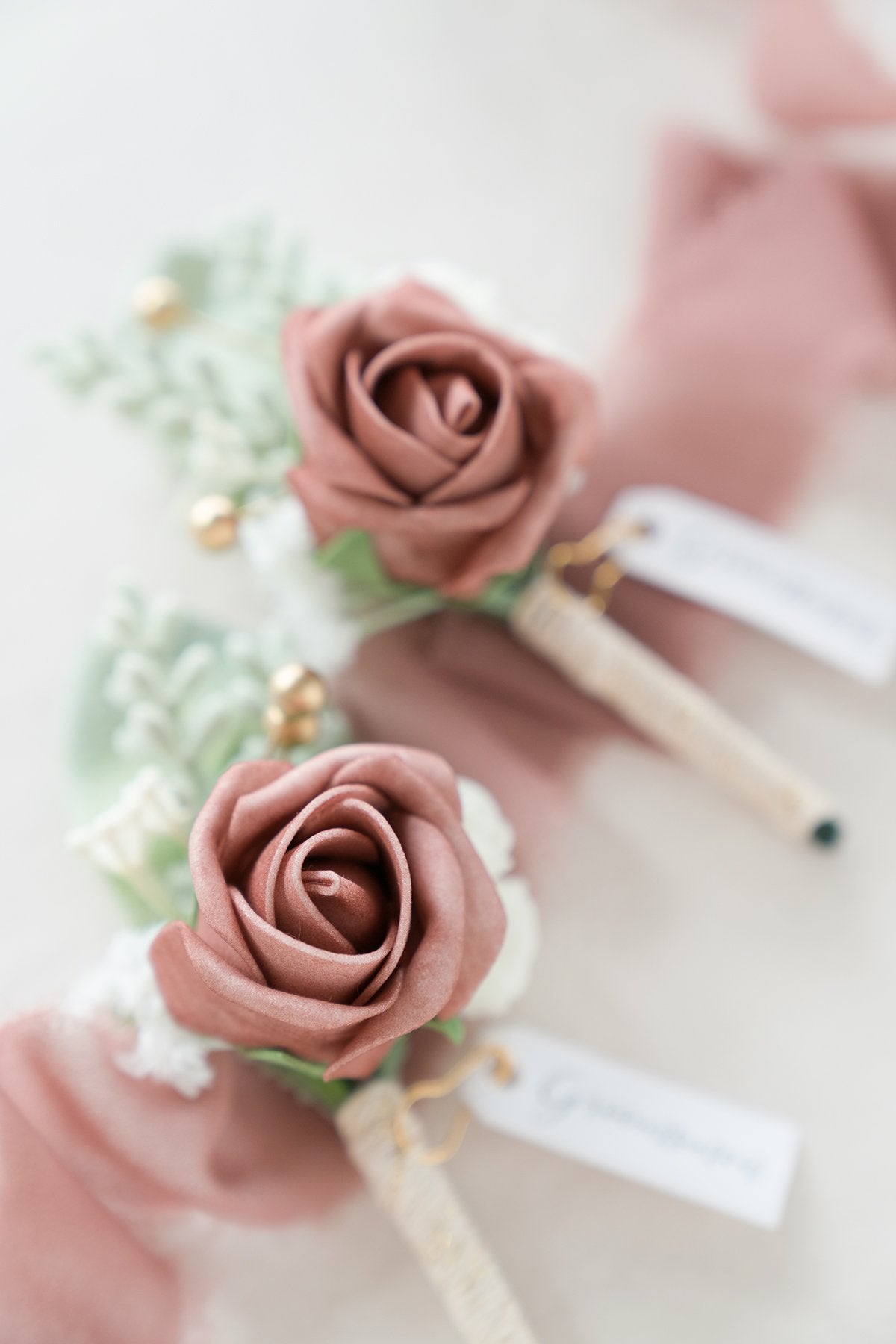 Wedding Boutonnieres - Dusty Rose & Cream