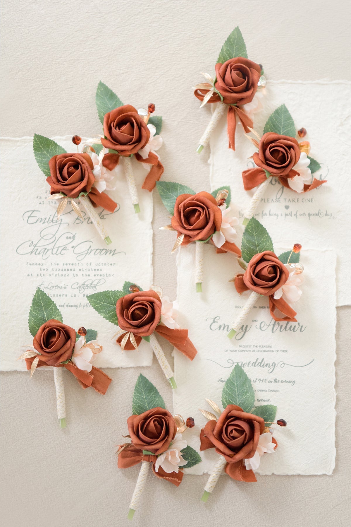 Boutonnieres for Guest in Brunt Orange