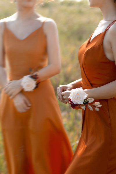 Wrist Corsages in Sunset Terracotta