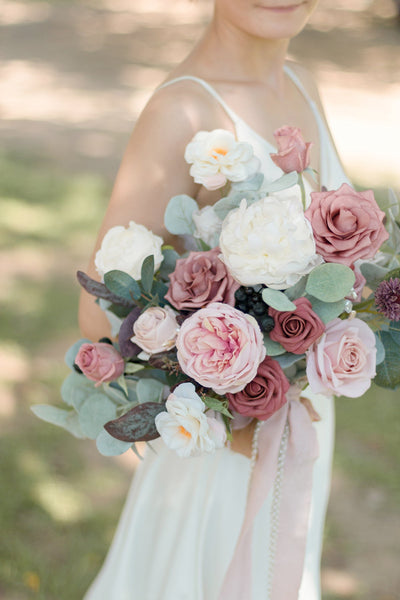 Large Free-Form Bridal Bouquet in Dusty Rose & Mauve