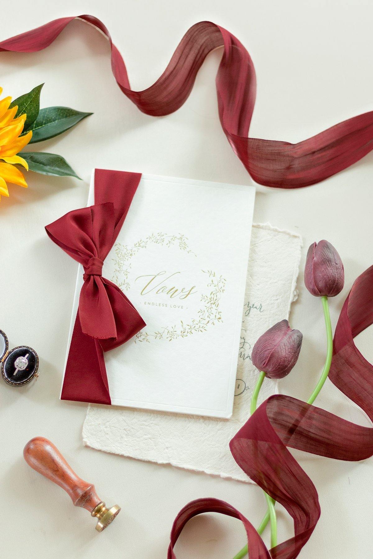 1.5 Yards Polyester Ribbons for Photography Flat Lay - Sunflower & Burgundy Theme - lingsDev