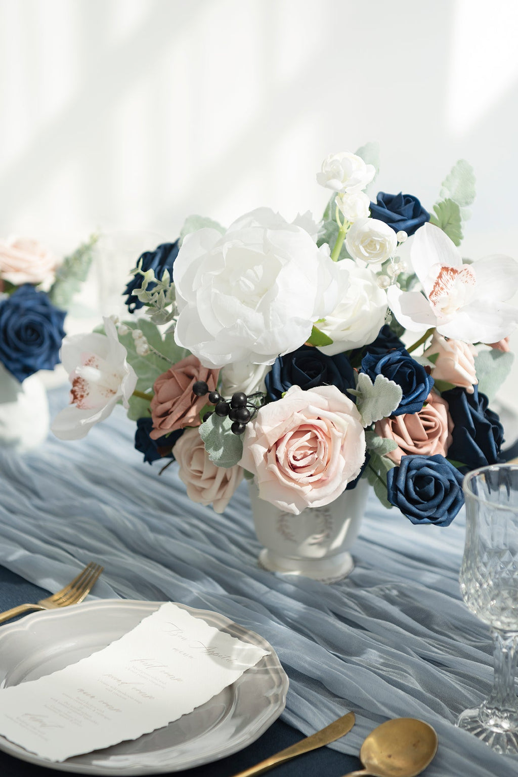 Dusty Blue & Navy Designer Flower Boxes