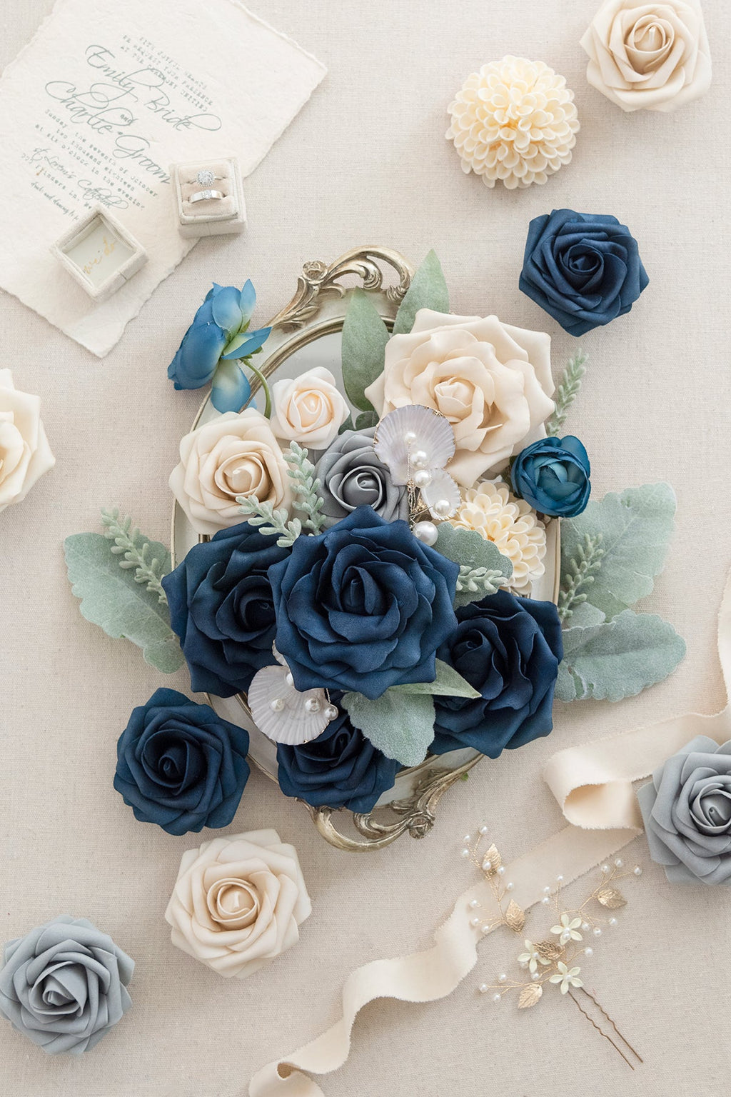 Dusty Blue & Navy Designer Flower Boxes