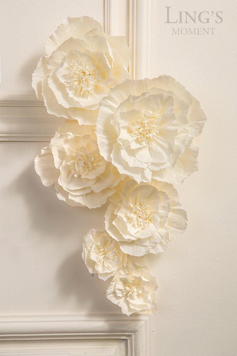 9pcs Crepe Paper Flowers - Ivory - lingsDev