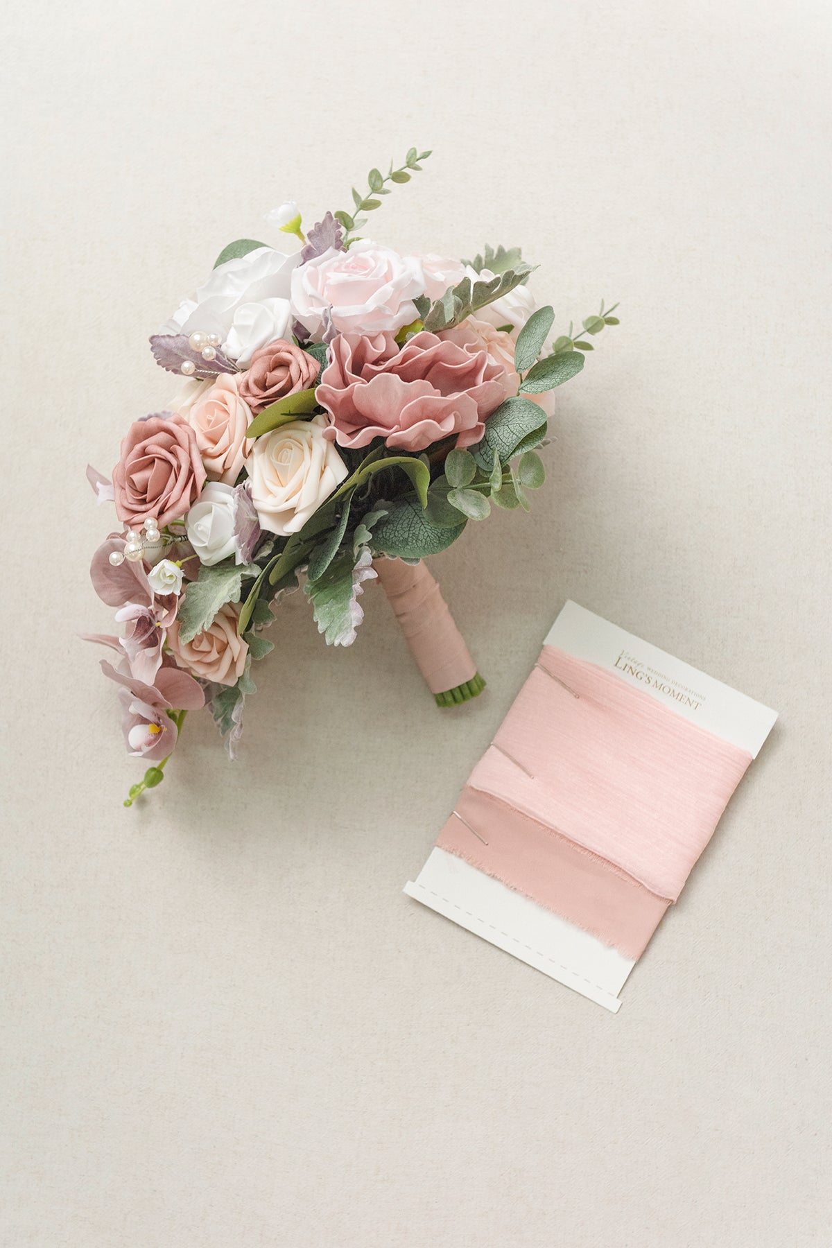 Micro Cascade Bridal Bouquets in Dusty Rose & Cream