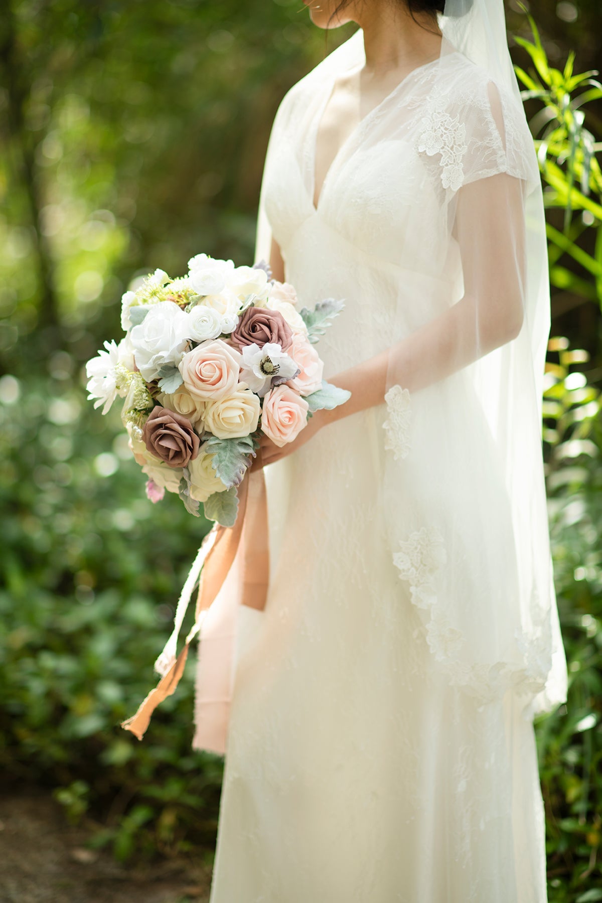 Standard Round Bridal Bouquets in Dusty Rose & Cream