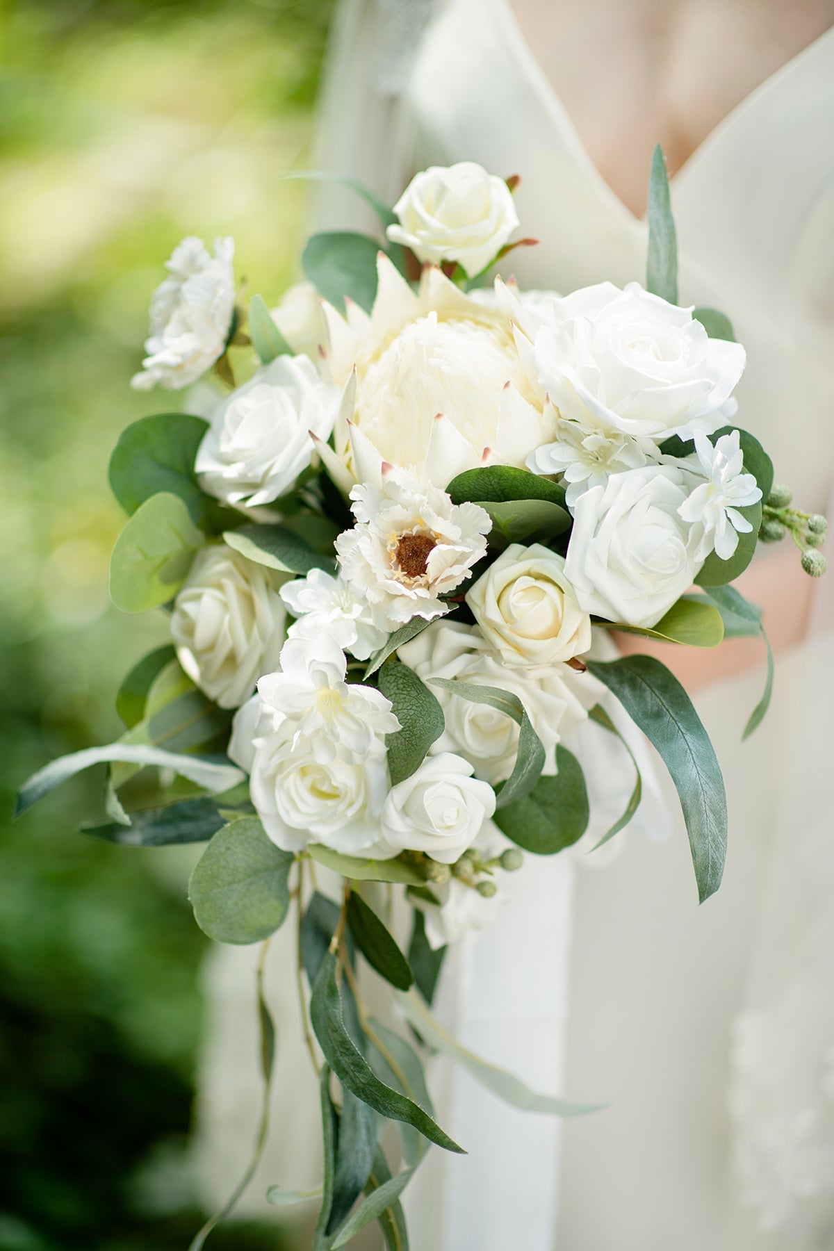 Mirco Cascade Bridal Bouquet in Natural Whites