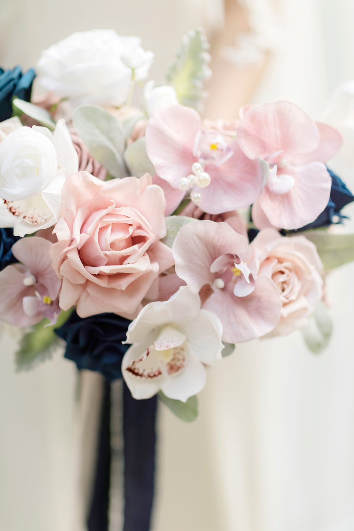 Standard Free-Form Bridal Bouquet in Dusty Rose & Navy
