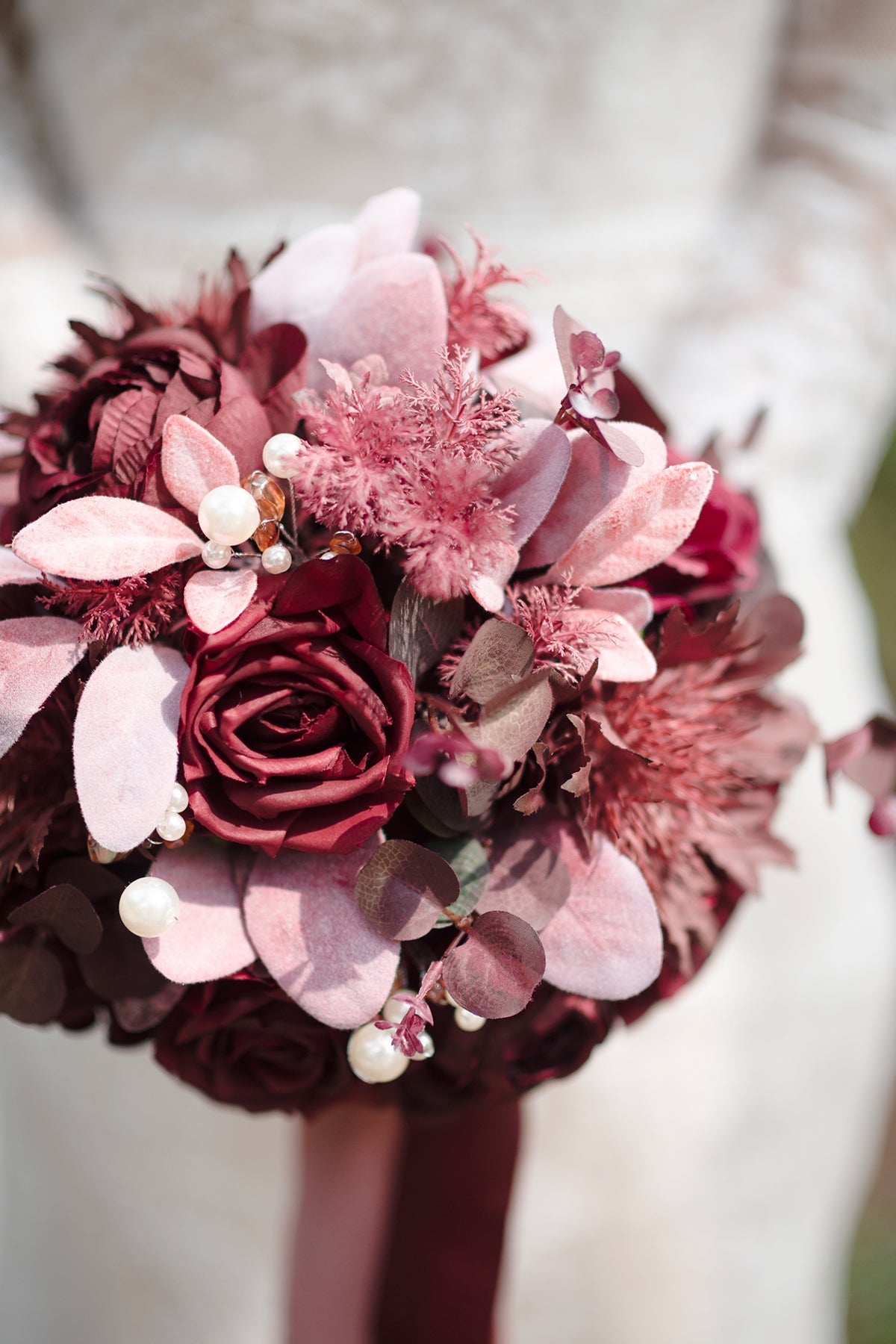 Standard Round Bridal Bouquet in Classic Burgundy | Clearance