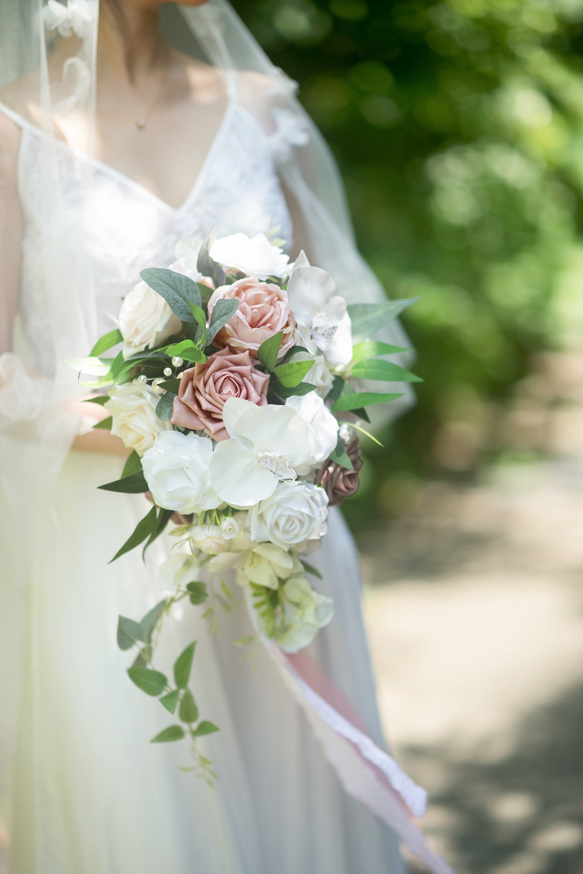 Standard Cascade Bridal Bouquet in Dusty Rose & Ivory