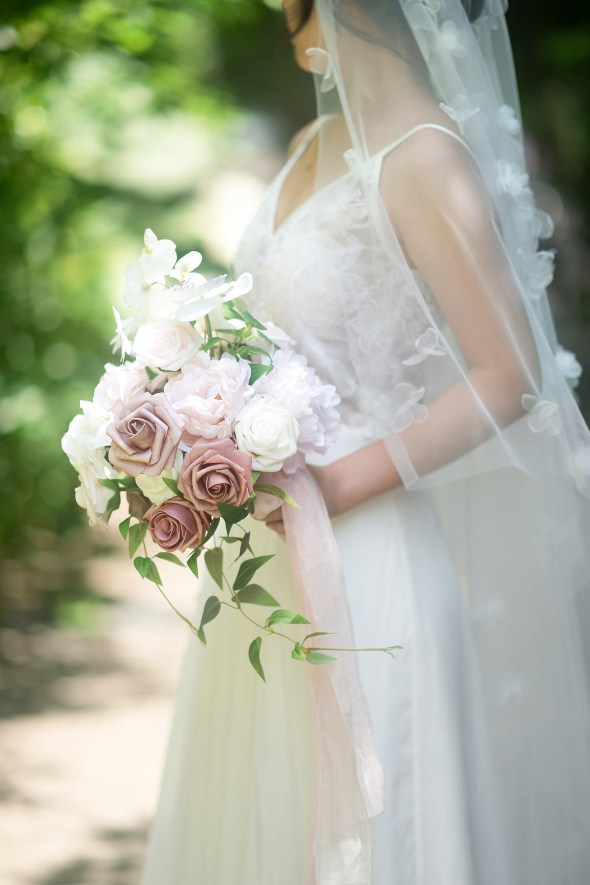 Micro Free-Form Bridal Bouquets in Dusty Rose & Ivory