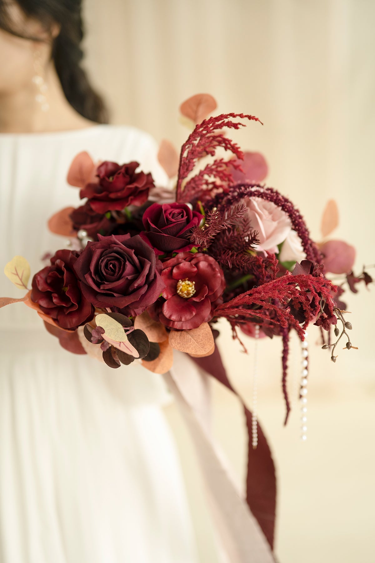 Standard Free-Form Bridal Bouquet in Burgundy & Dusty Rose