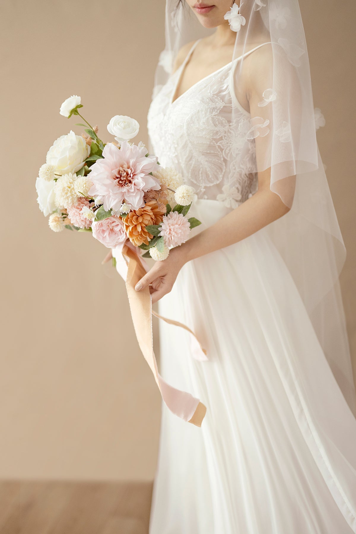 Standard Free-Form Bridal Bouquet in Blush & Terracotta