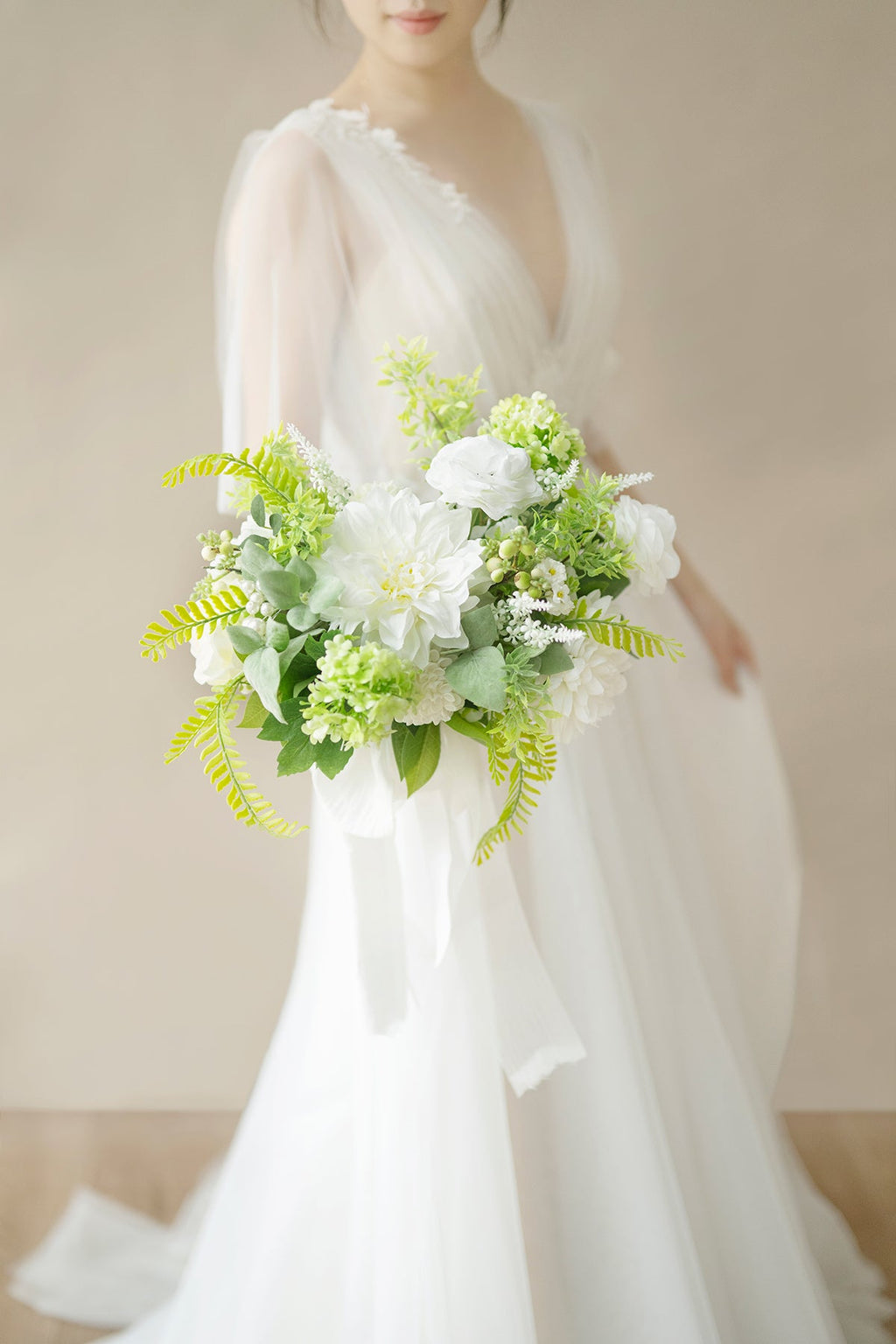 Standard Free-Form Bridal Bouquet in White & Green